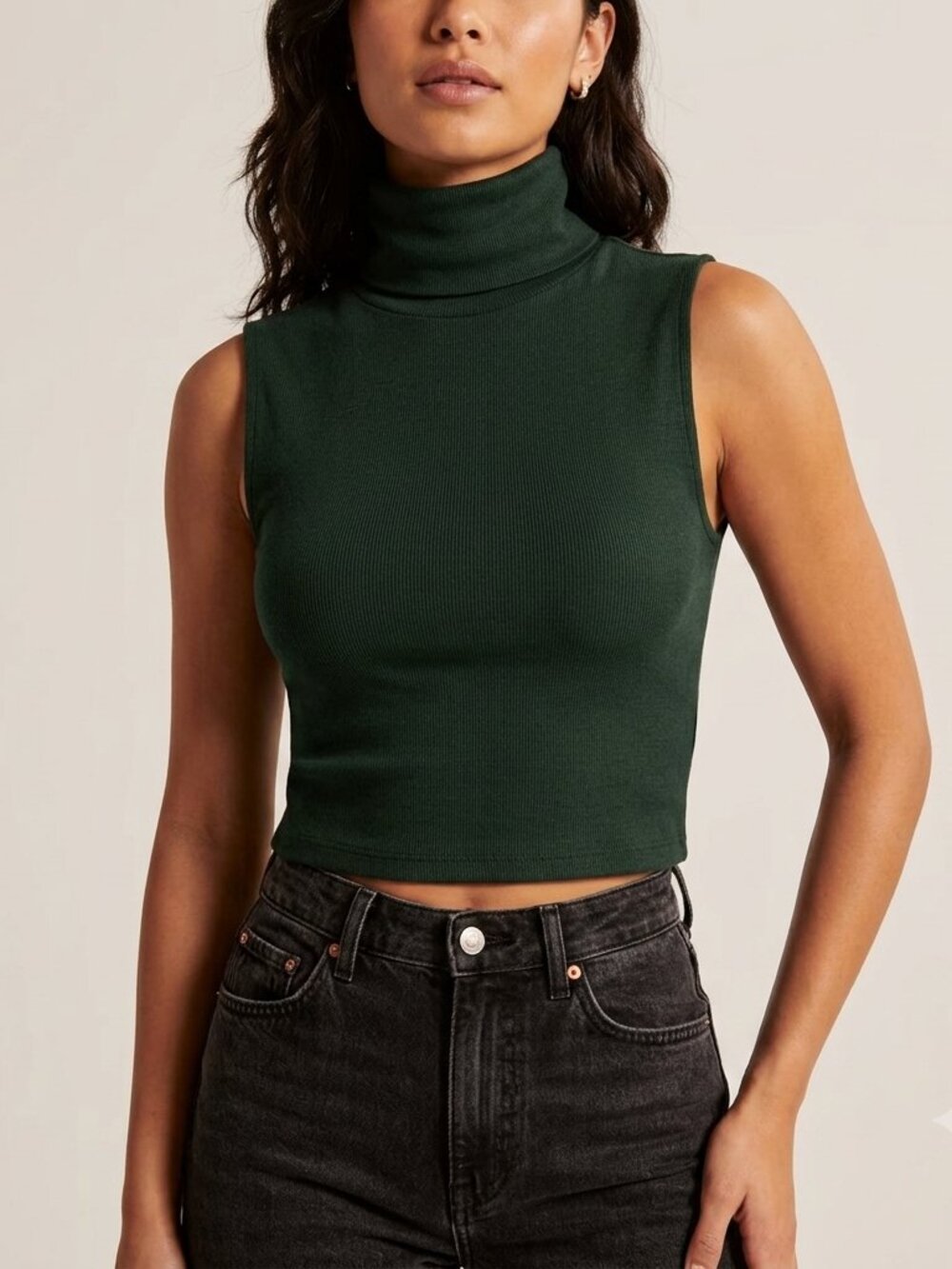 Vintage Y2K White Stag Sleeveless Turtleneck Top Black Soot Knit Shell Size S/M